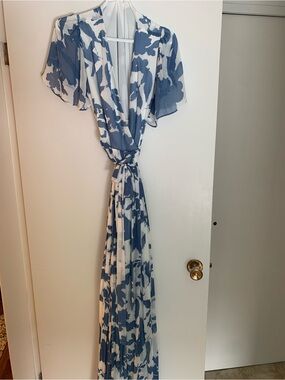 Baltic Born Blue and White Floral Wrap Maxi Dress